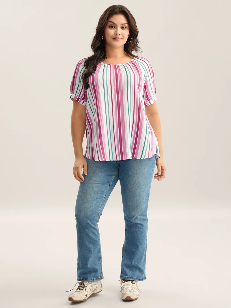 Stripe Print Round Neck Blouse
