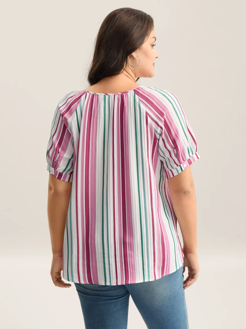 Stripe Print Round Neck Blouse