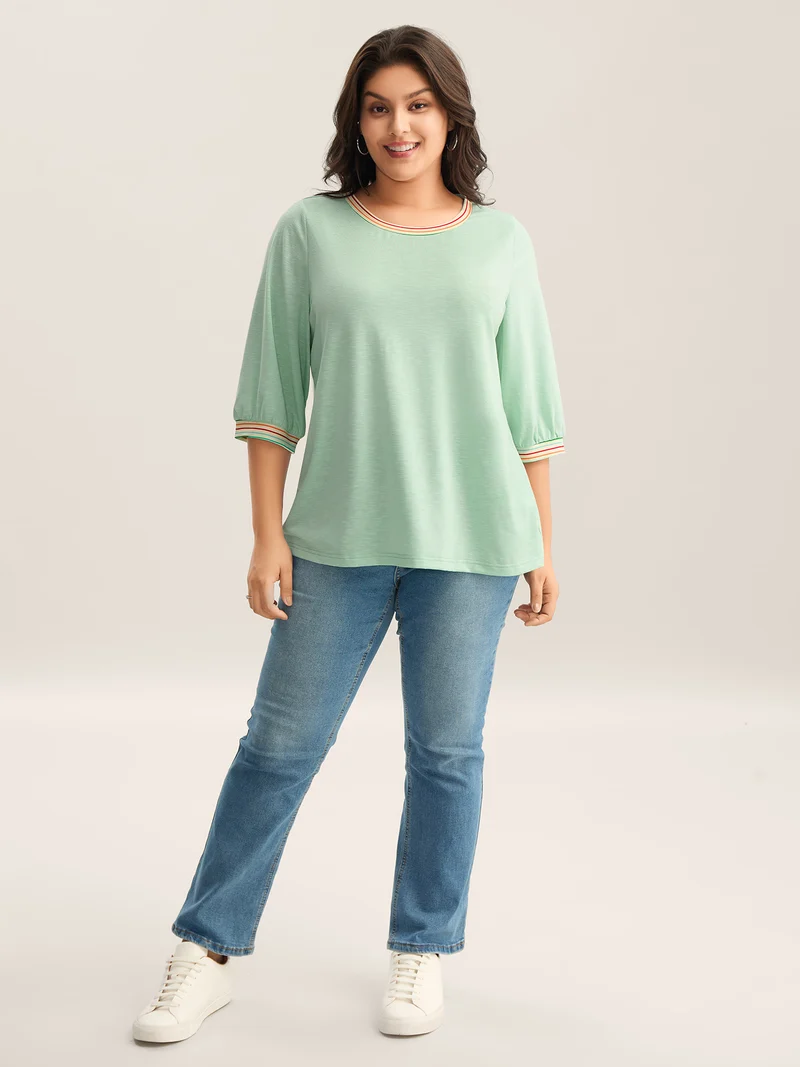 Plain Puff Sleeve Crew Neck T-Shirt