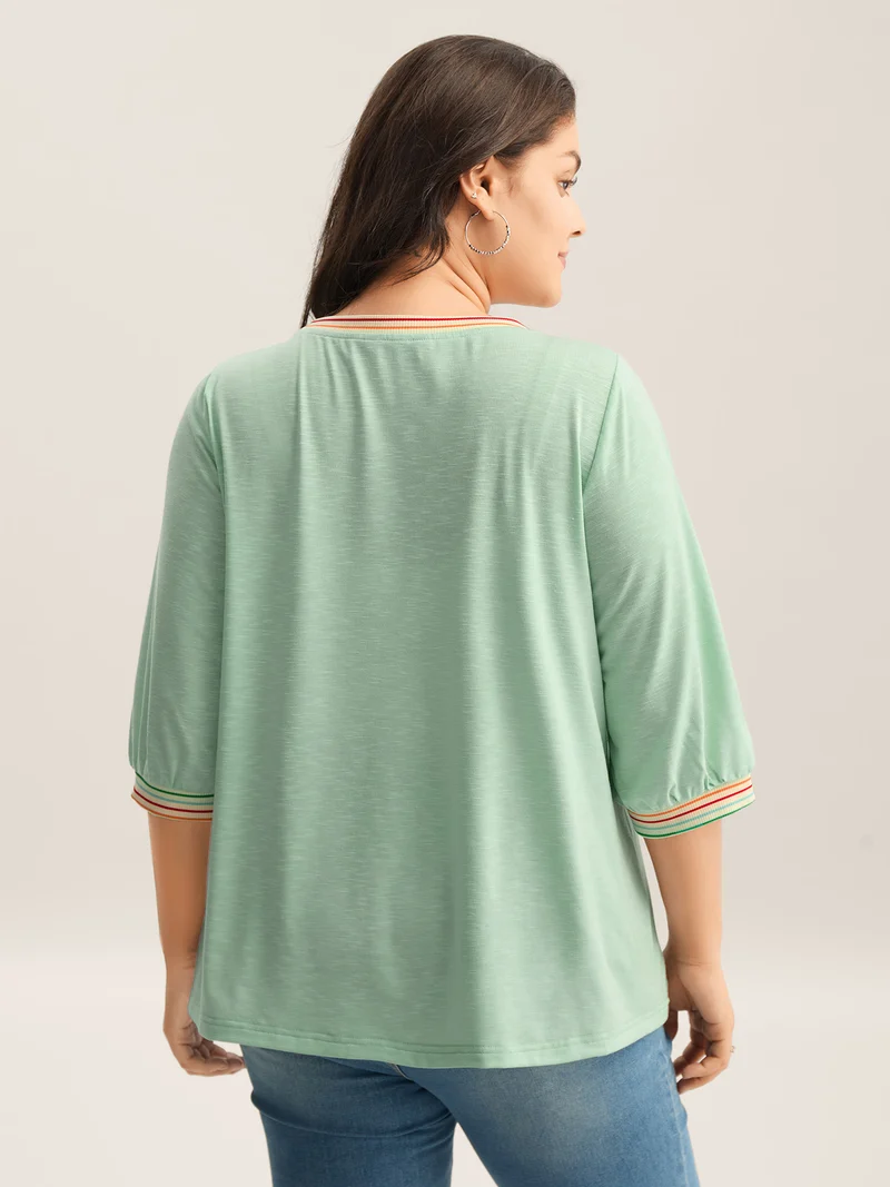 Plain Puff Sleeve Crew Neck T-Shirt