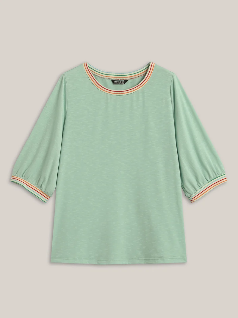 Plain Puff Sleeve Crew Neck T-Shirt