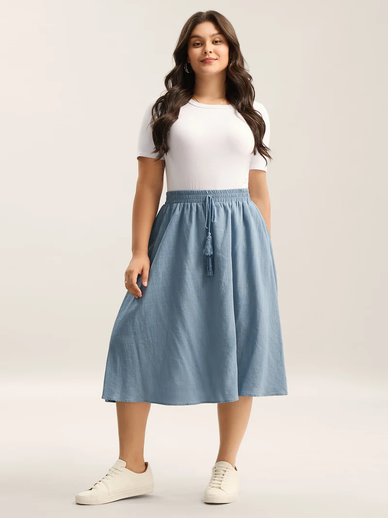Waist-Tie Tassel Plain Maxi Skirt