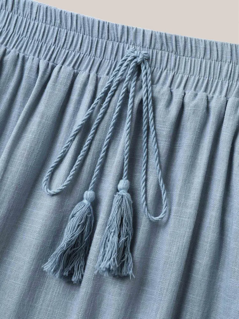 Waist-Tie Tassel Plain Maxi Skirt