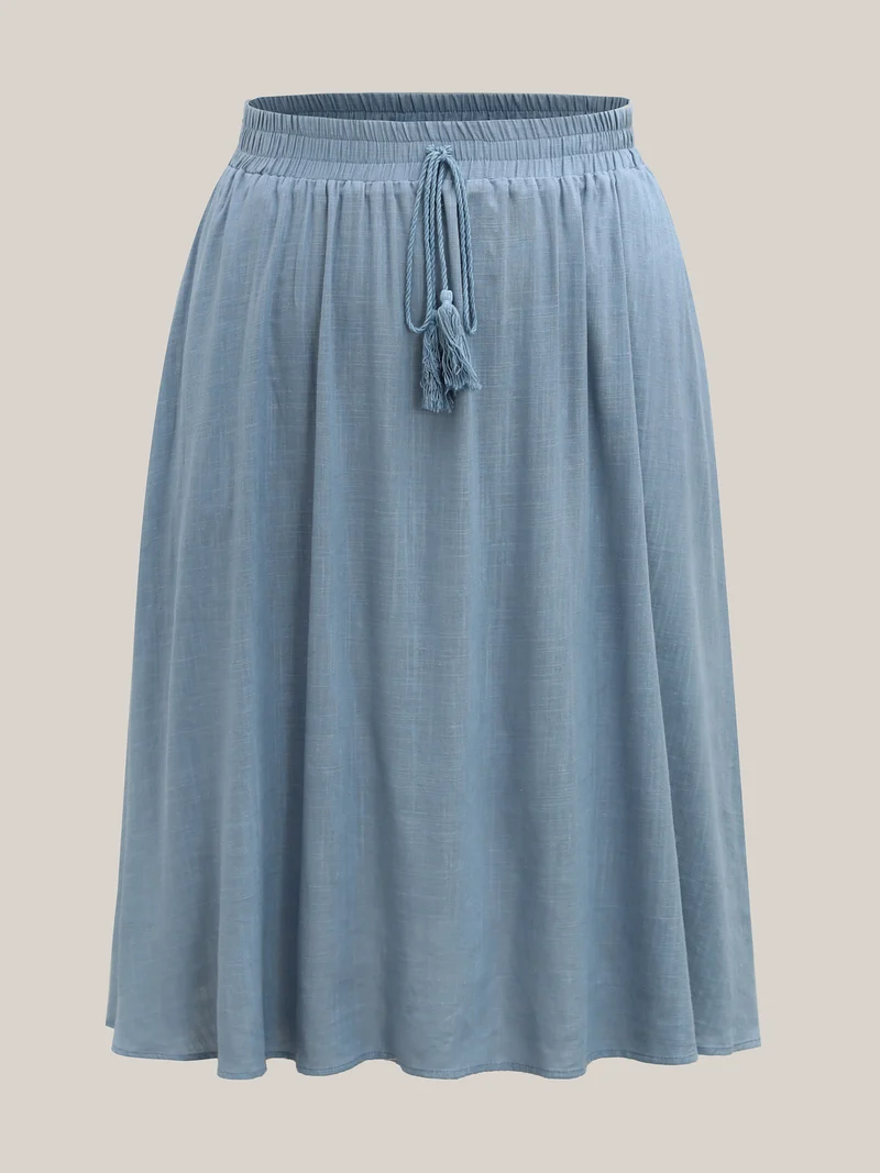 Waist-Tie Tassel Plain Maxi Skirt