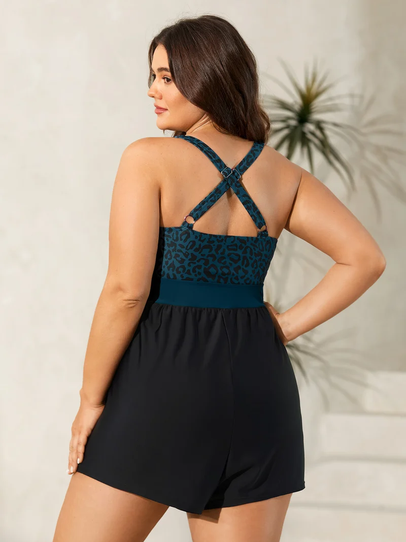 Leopard Print Color Contrast One-Piece Swimsuit
