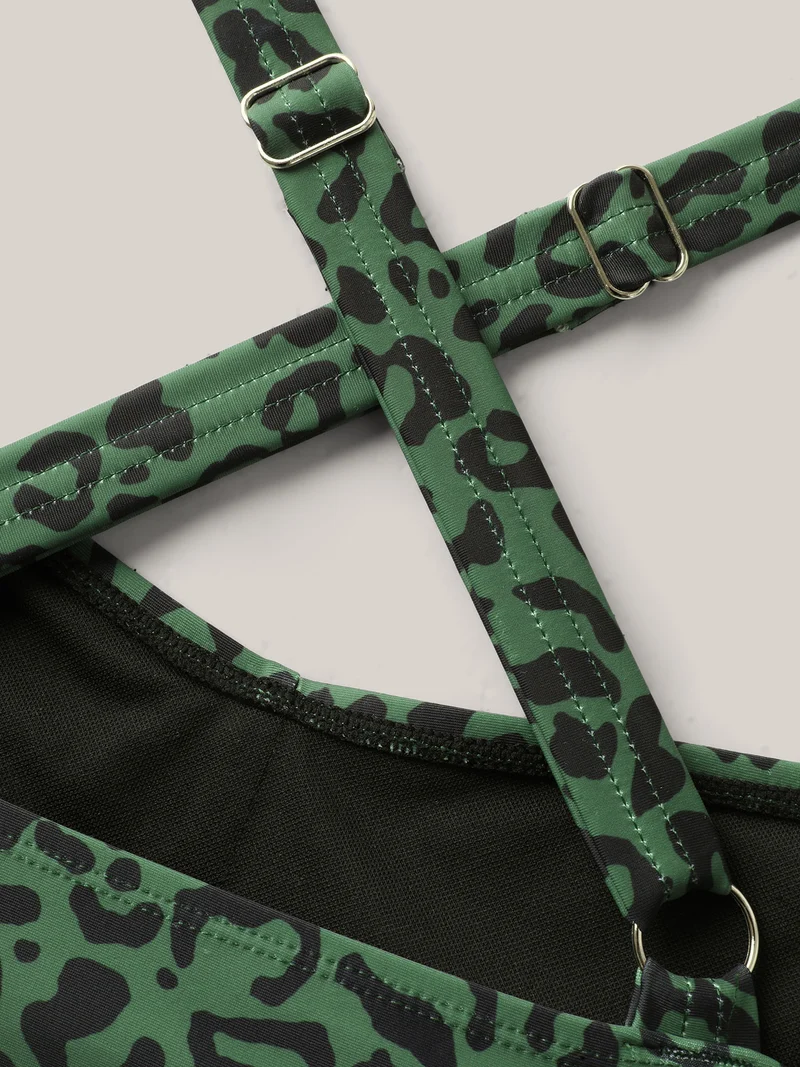 Leopard Print Color Contrast One-Piece Swimsuit