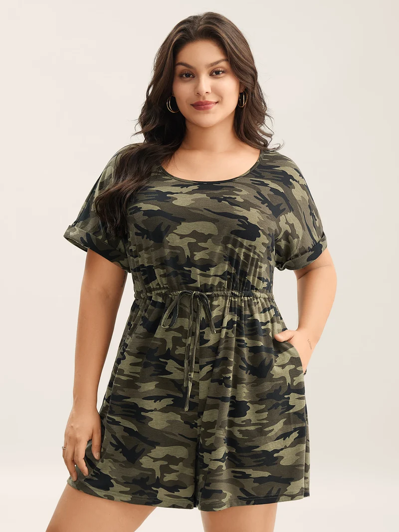 Supersoft Camouflage Print Pockets Romper
