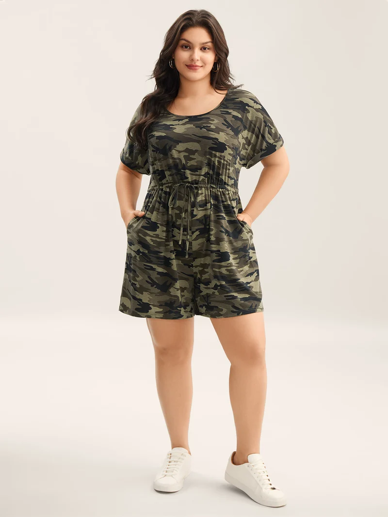 Supersoft Camouflage Print Pockets Romper