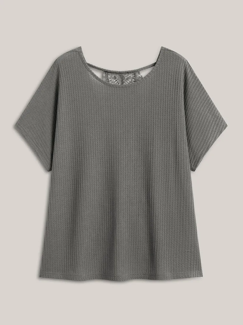 Backless Lace Crossover Solid T-Shirt