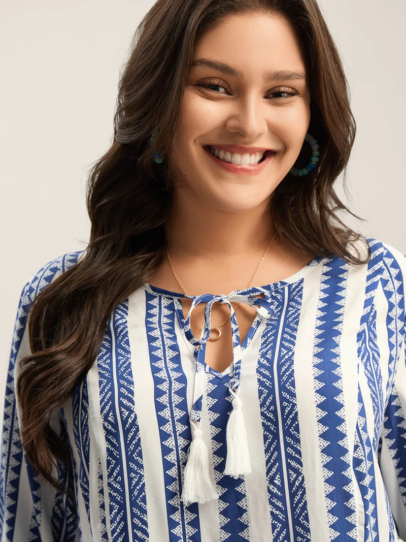 Nautical Stripes Rayon Tassels Blouse