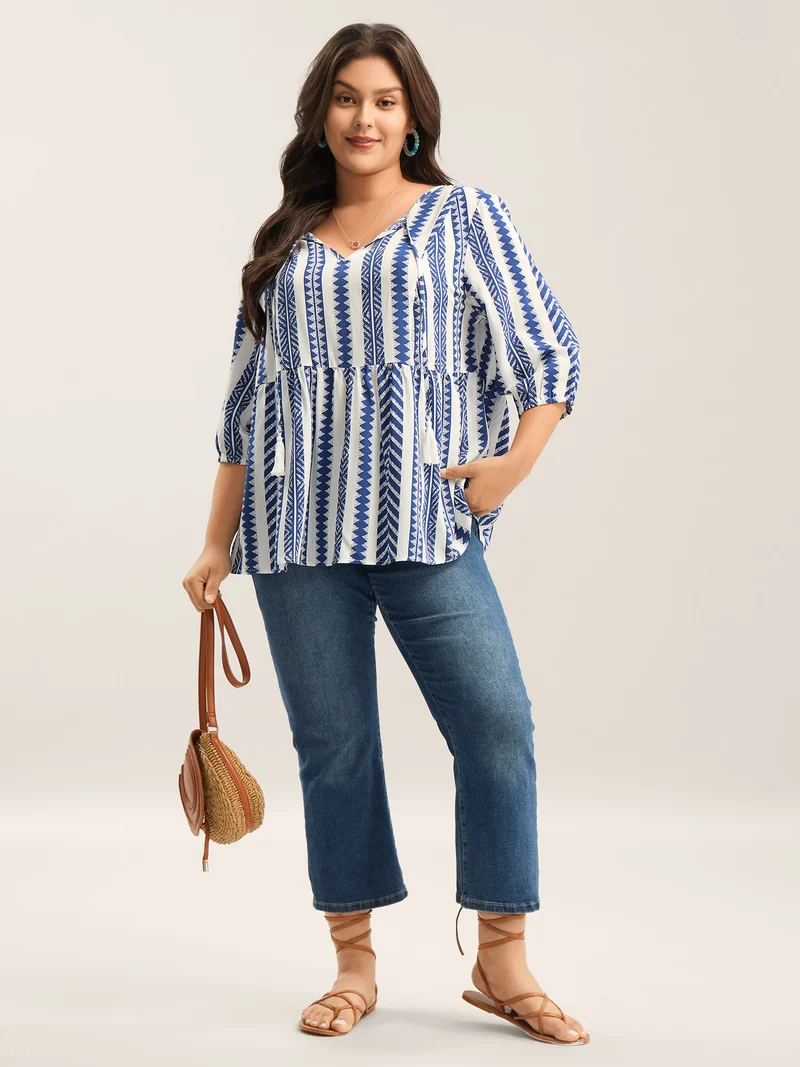 Nautical Stripes Rayon Tassels Blouse
