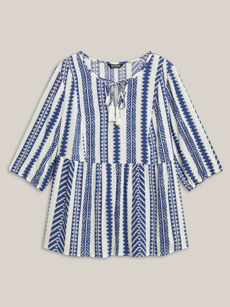 Nautical Stripes Rayon Tassels Blouse