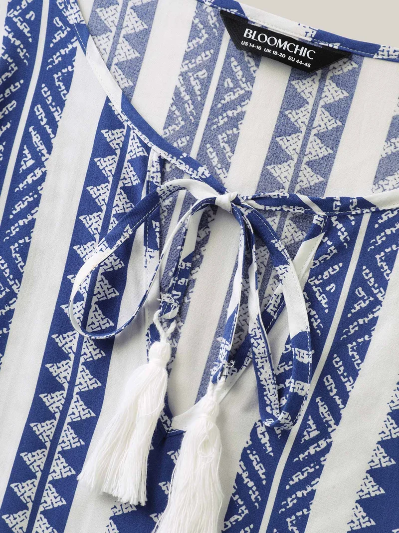 Nautical Stripes Rayon Tassels Blouse