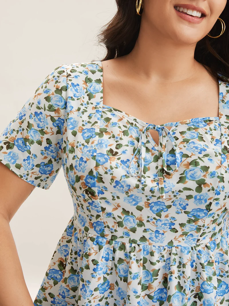 Floral Print Square Neck Babydoll Top