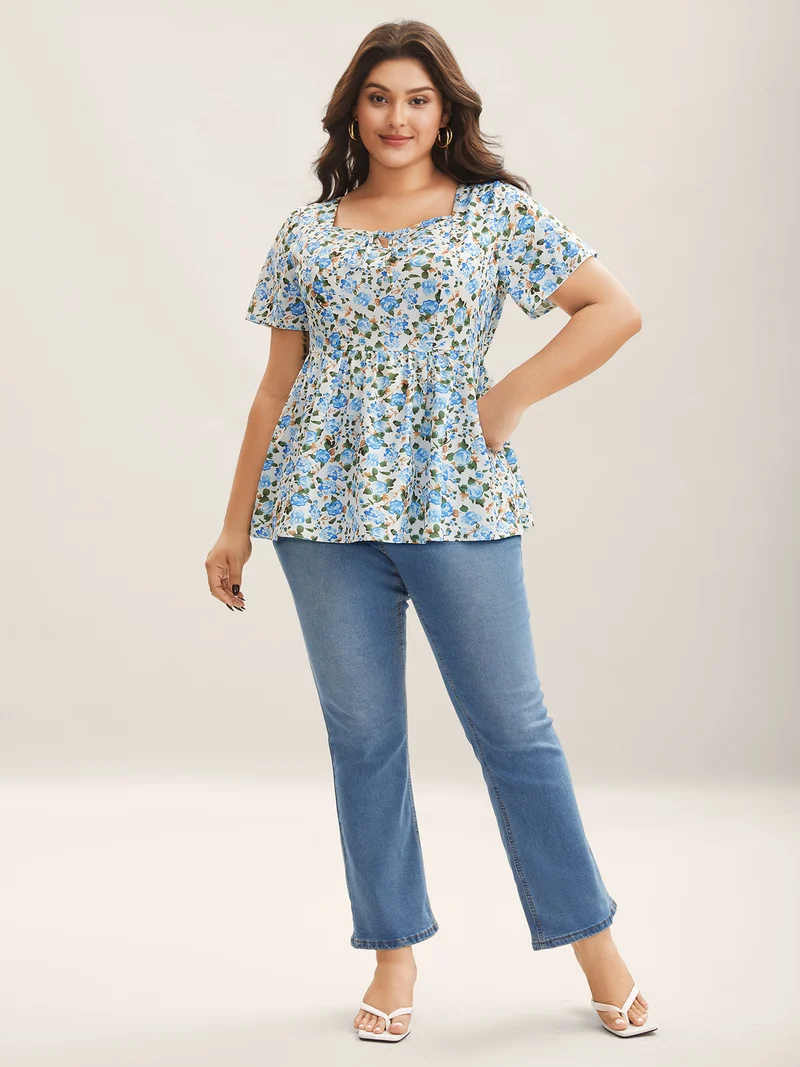 Floral Print Square Neck Babydoll Top