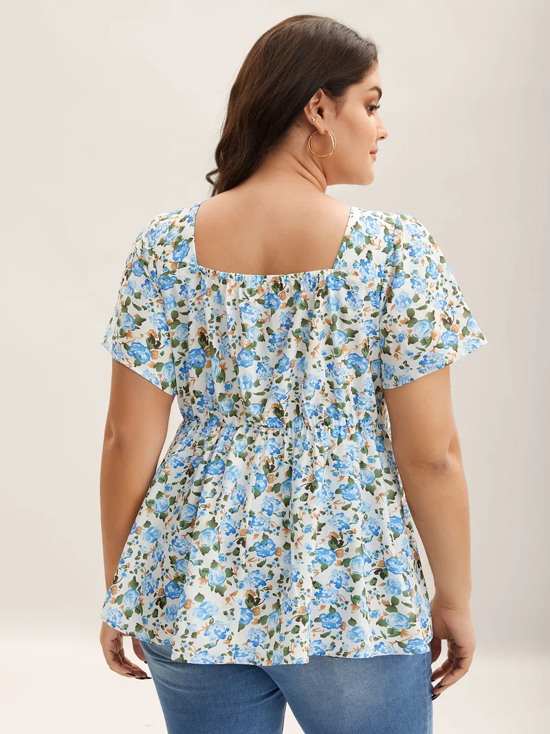 Floral Print Square Neck Babydoll Top