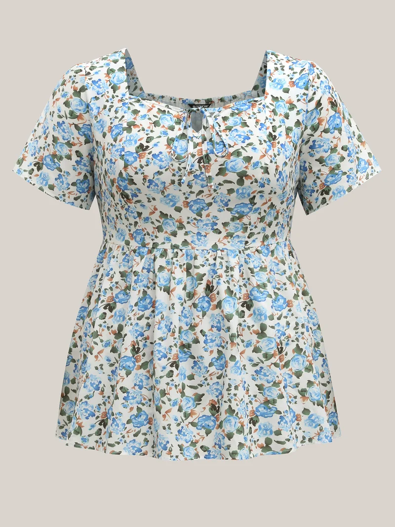 Floral Print Square Neck Babydoll Top