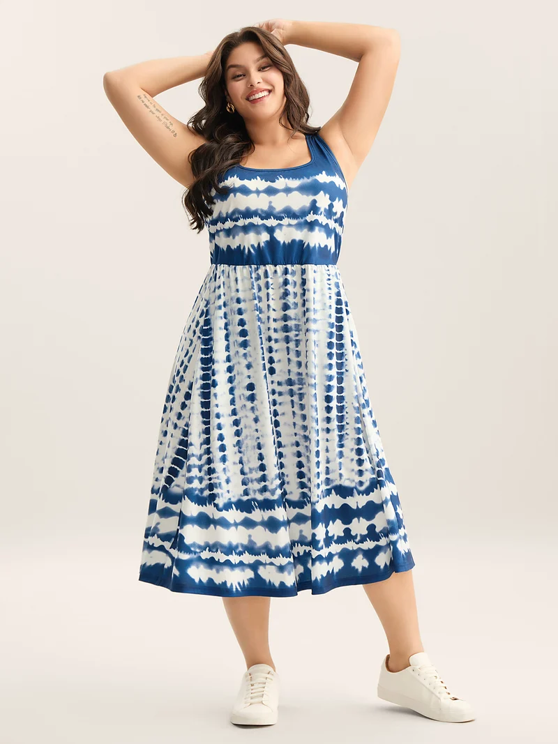Tie-Dye Pockets Cami Midi Dress