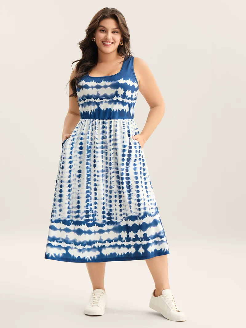 Tie-Dye Pockets Cami Midi Dress