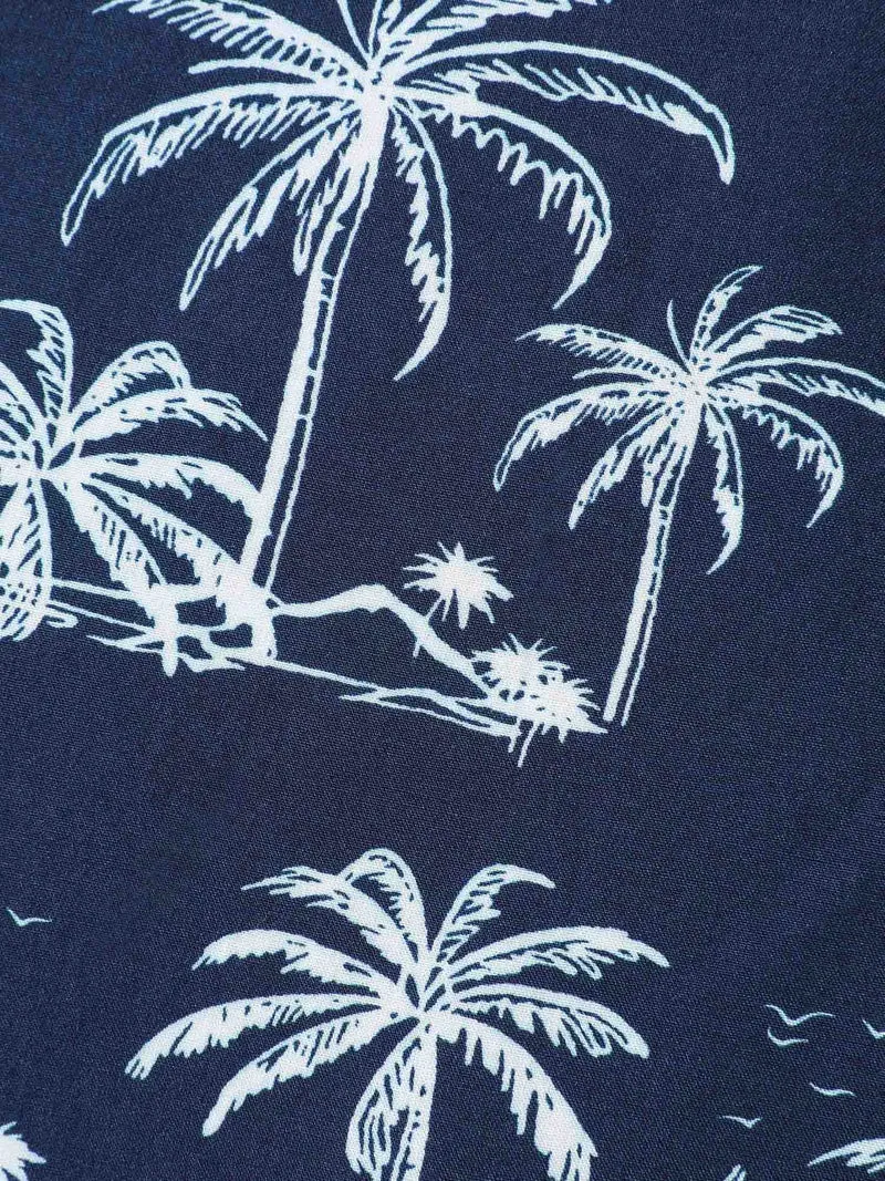 Tropical Print Lace Trim Flowy Blouse