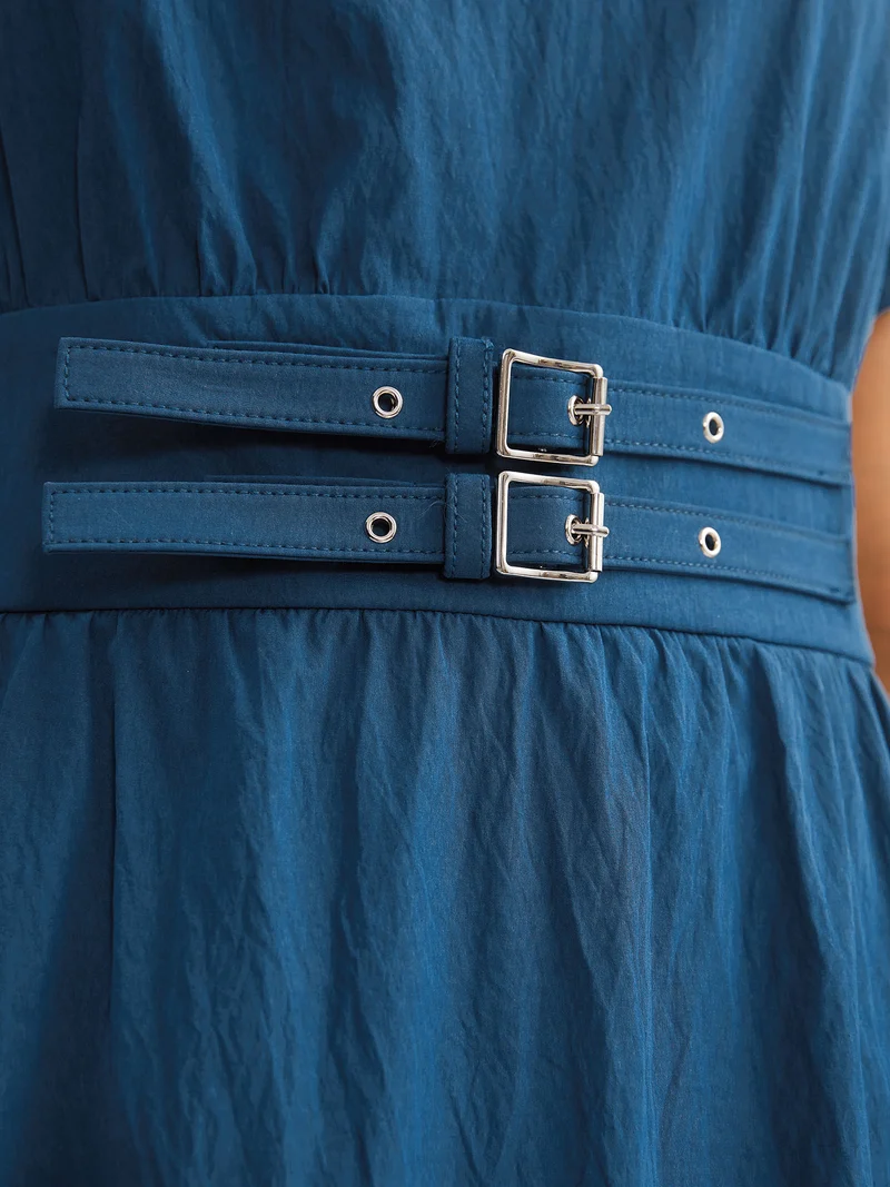 Belted Cinched-Waist Solid Maxi Dress