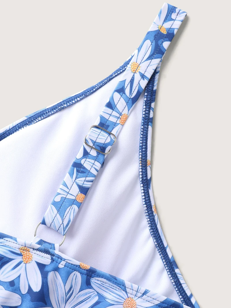 Floral Belted Ruffled One-Piece Swimsuit