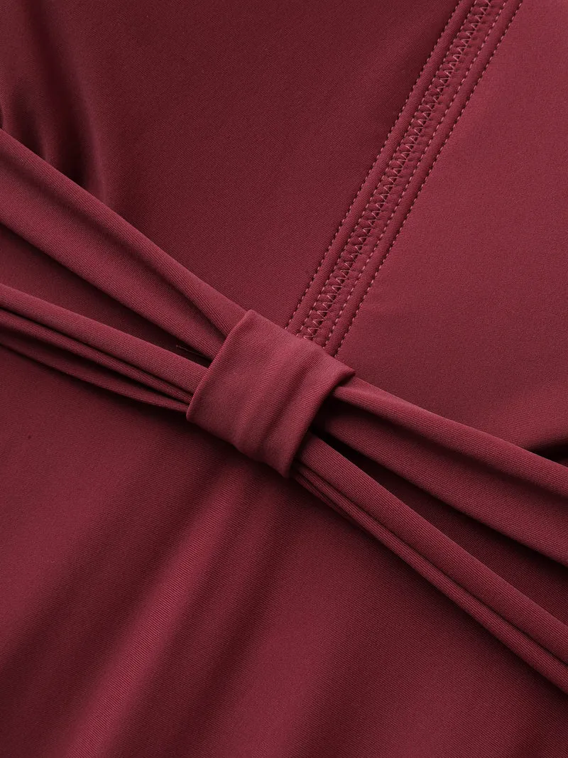 Pleated Waist Flutter Sleeve Swim Dress