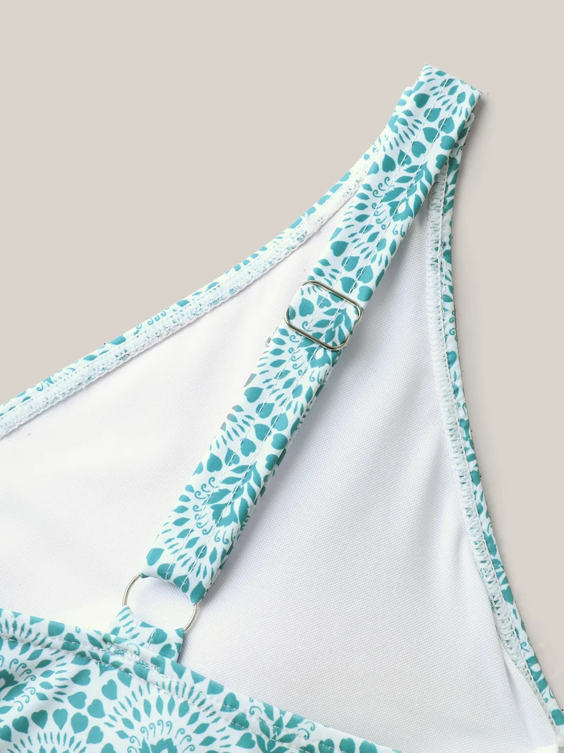 Geometric Print Surplice One-Piece Swimsuit