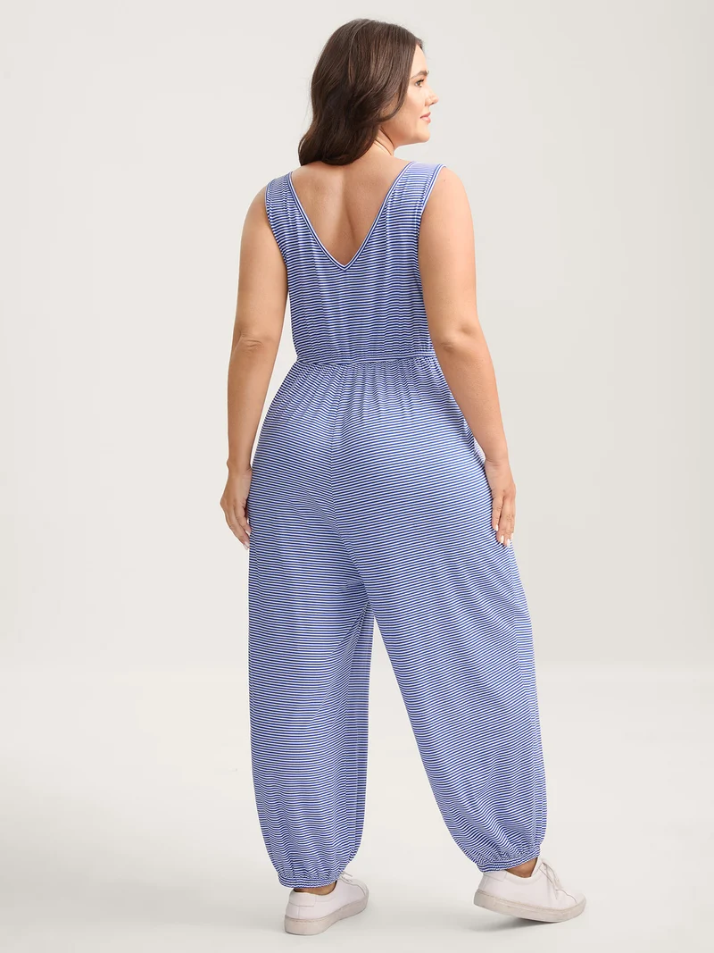 Stripe Print Stretchy Hem Cami Jumpsuit