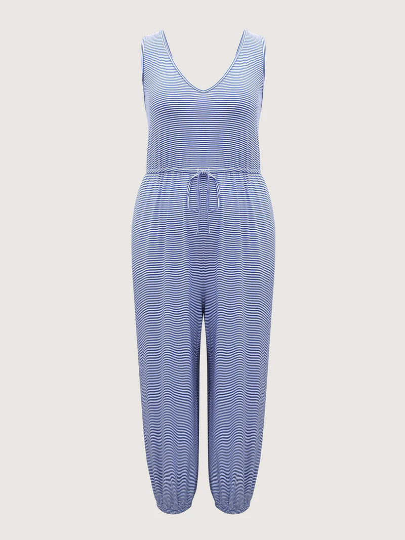 Stripe Print Stretchy Hem Cami Jumpsuit