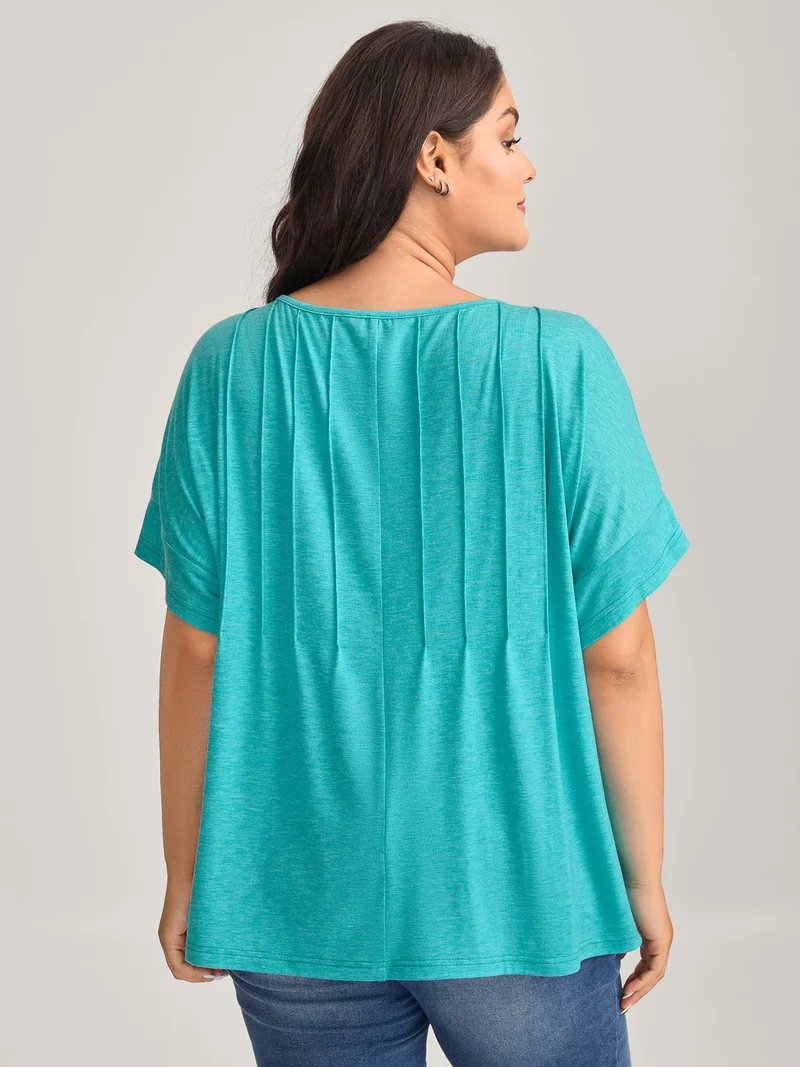 Pleated Neck-Tie Solid T-Shirt