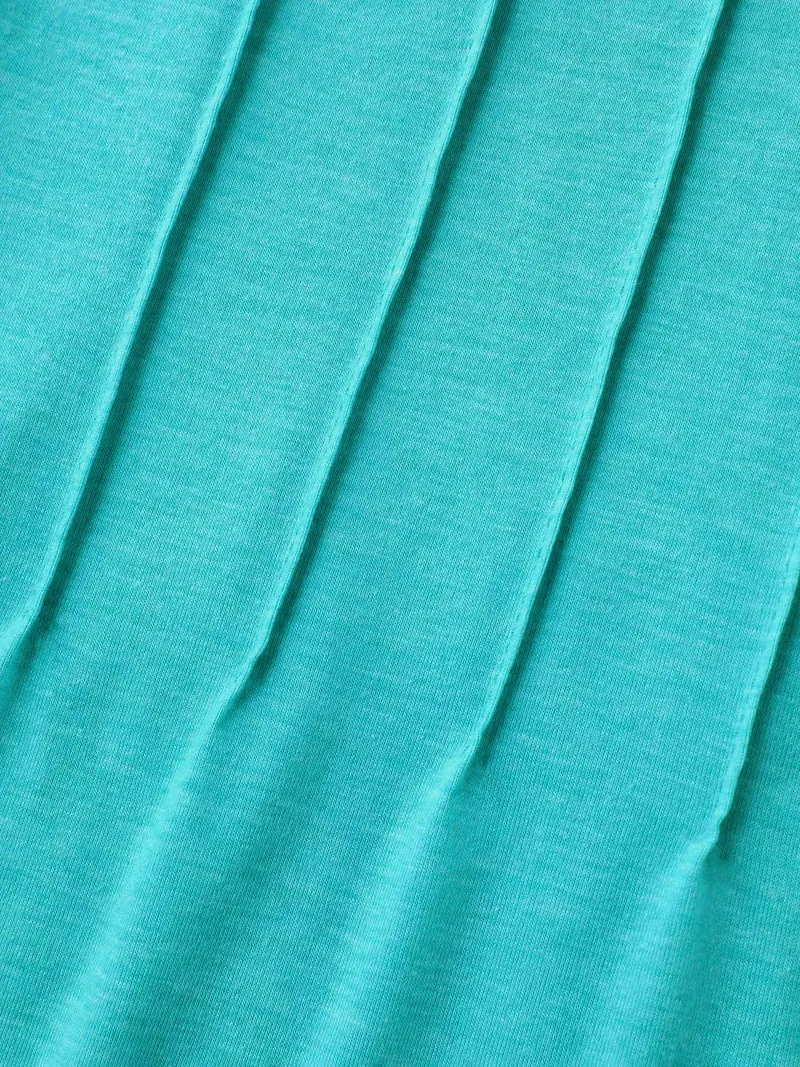 Pleated Neck-Tie Solid T-Shirt
