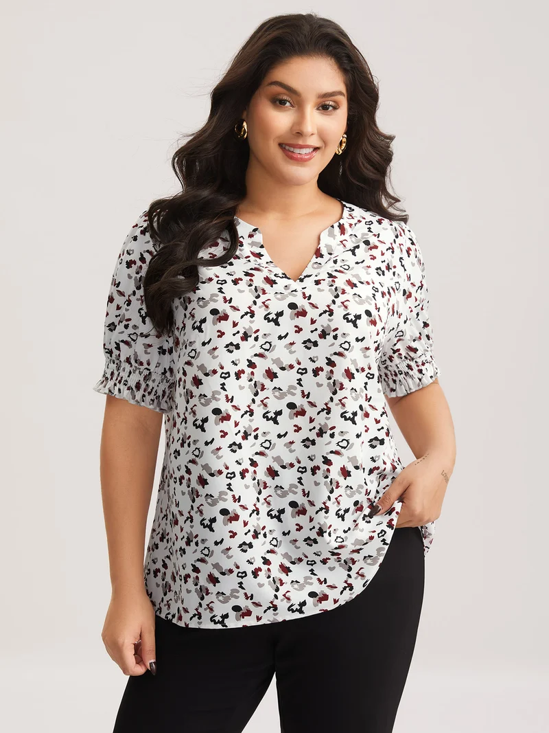 Leopard Print Split Neck Blouse