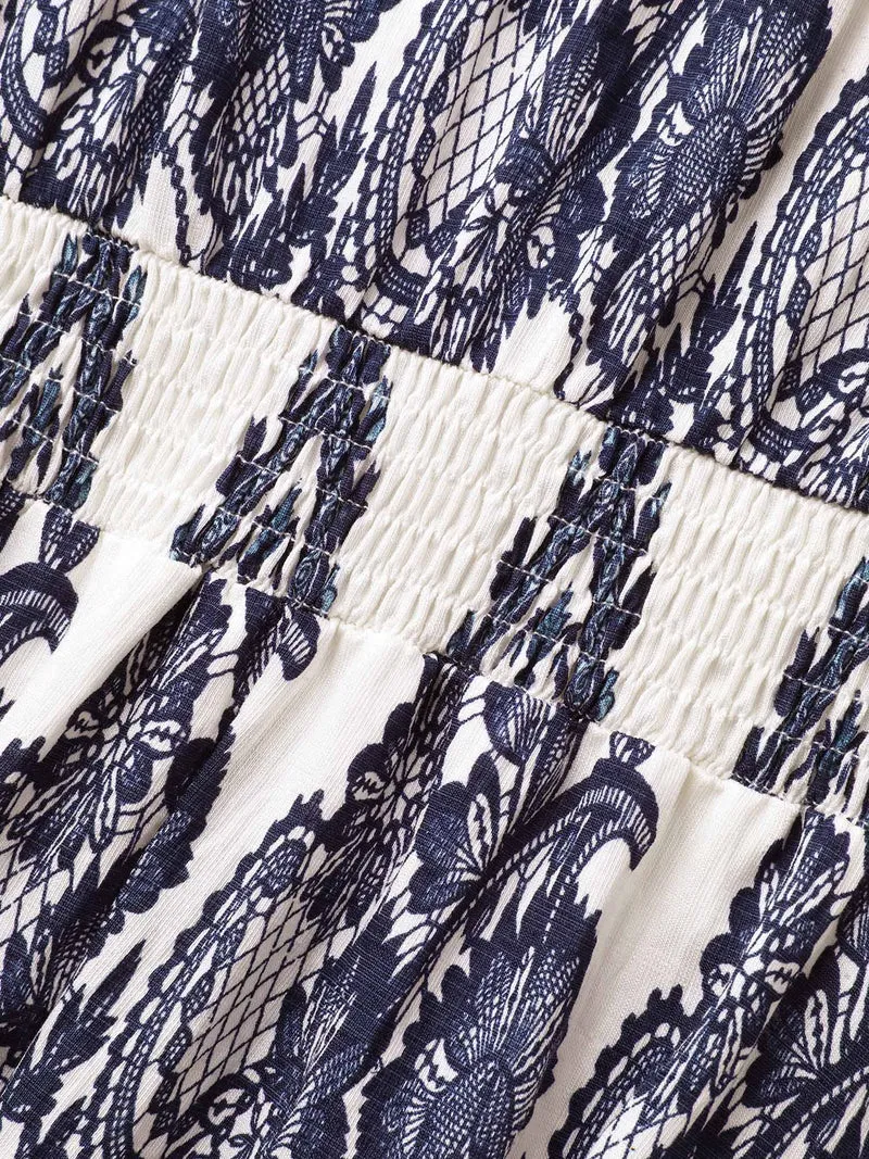 Boho Print Shirred Cami Midi Dress