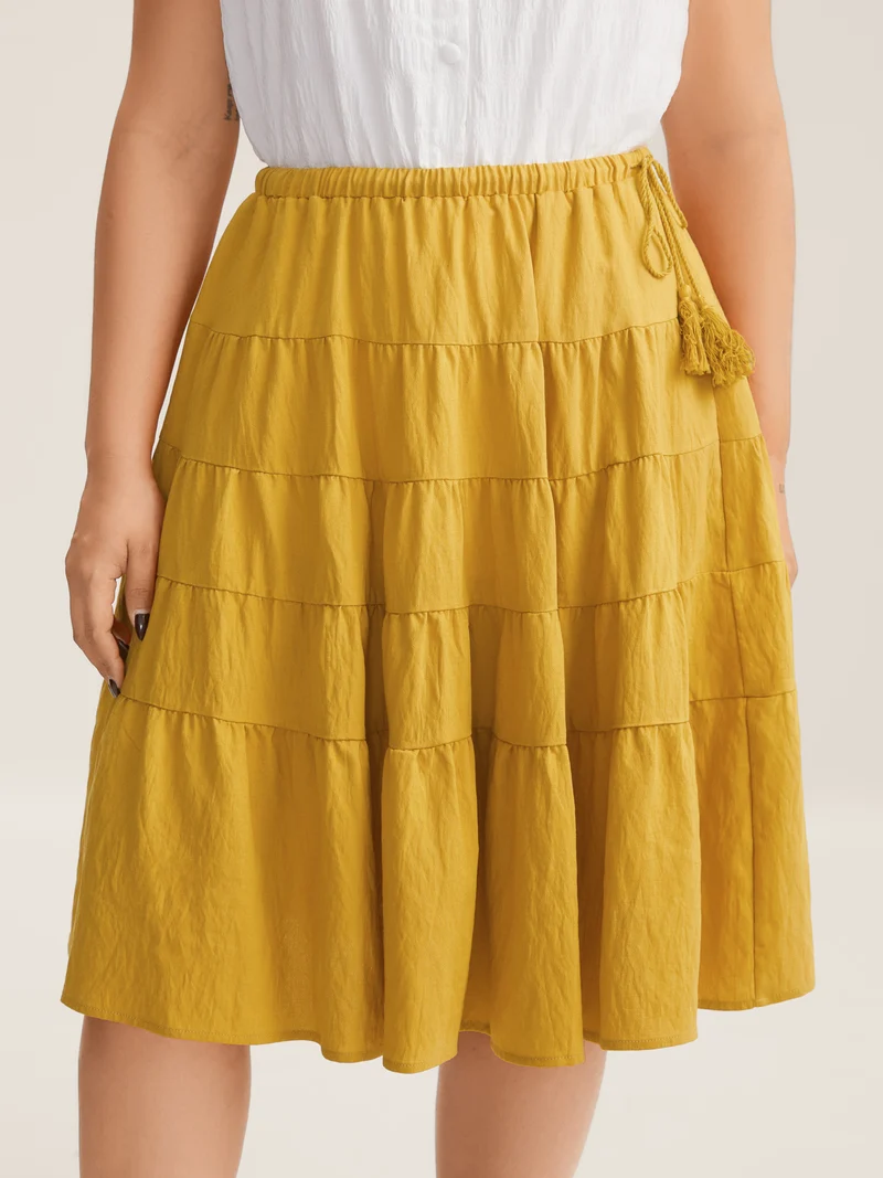 Tassel Tie Tiered Midi Skirt