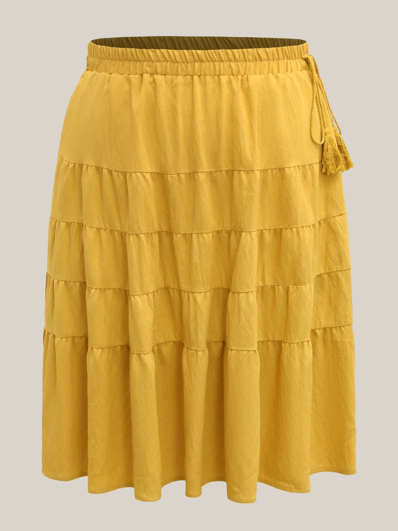Tassel Tie Tiered Midi Skirt