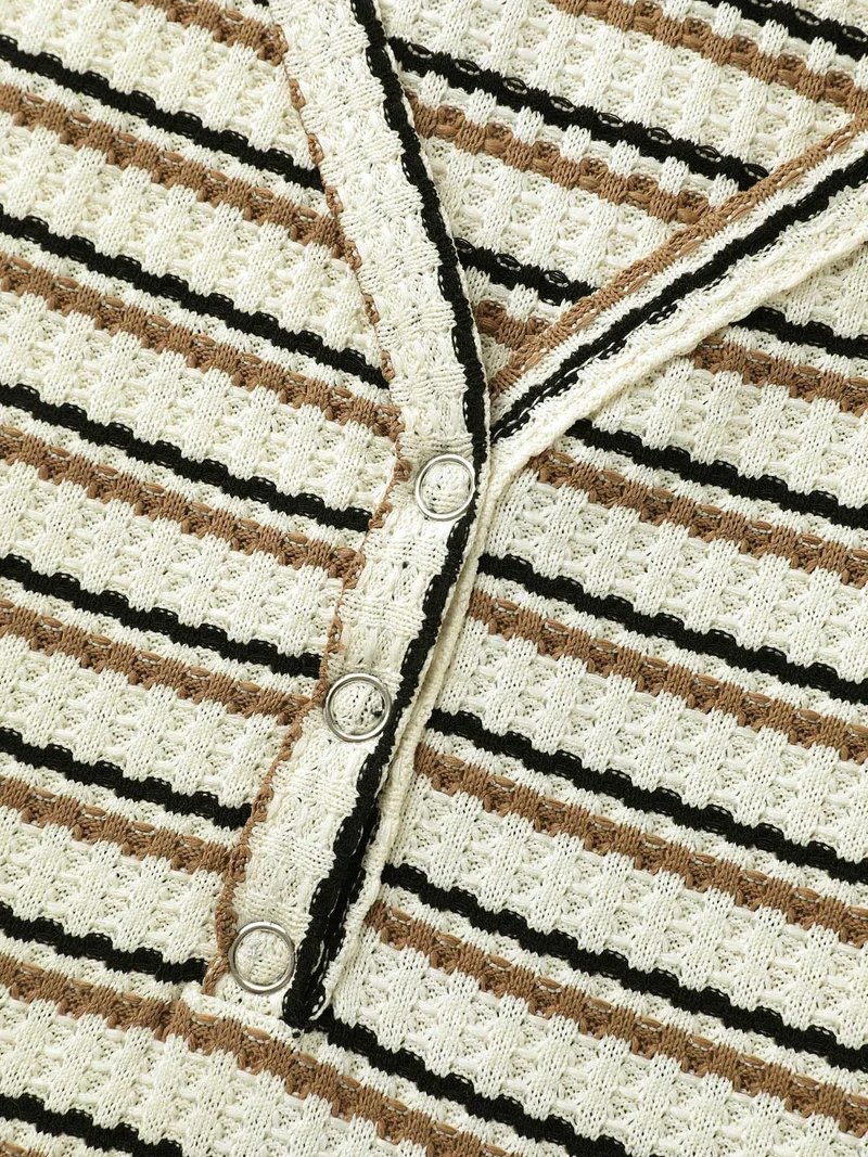 Waffle Stripe Button Detail T-Shirt