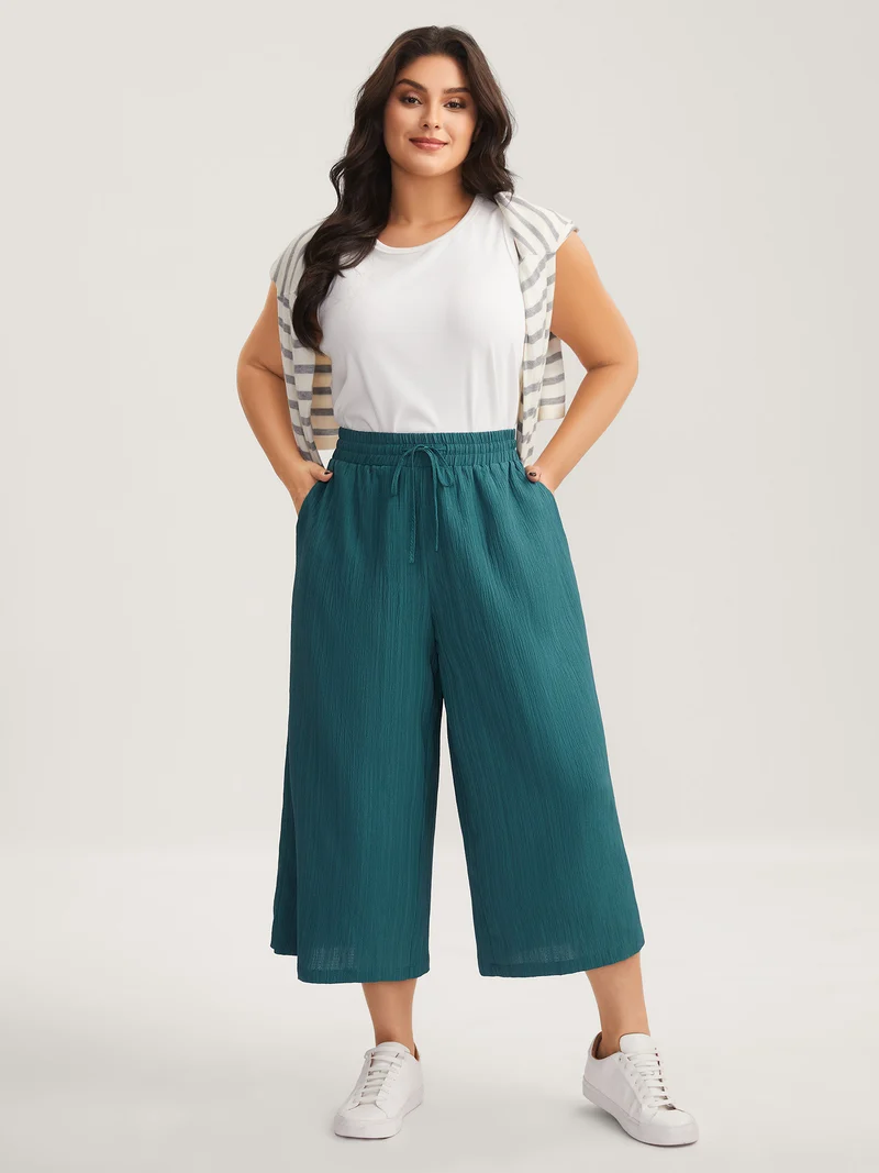 Textured Stretchy Waist Airy Pants
