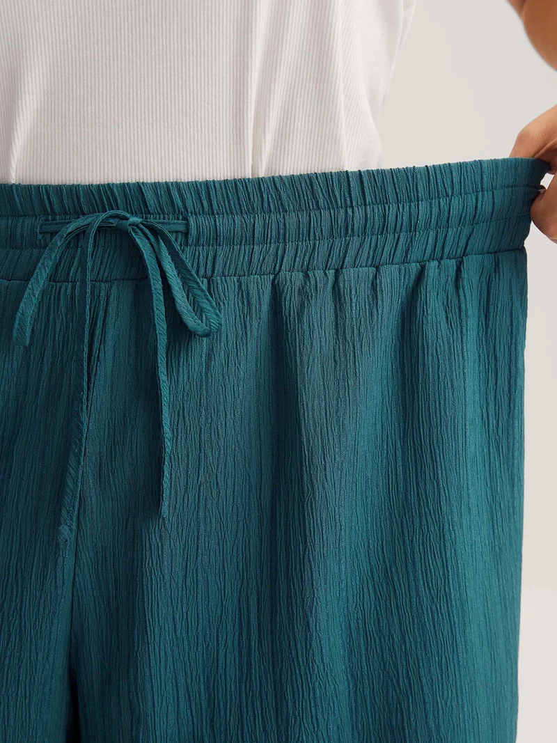 Textured Stretchy Waist Airy Pants