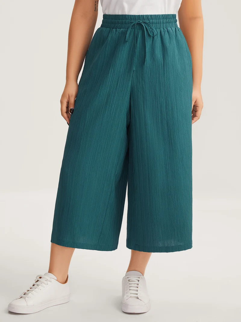 Textured Stretchy Waist Airy Pants
