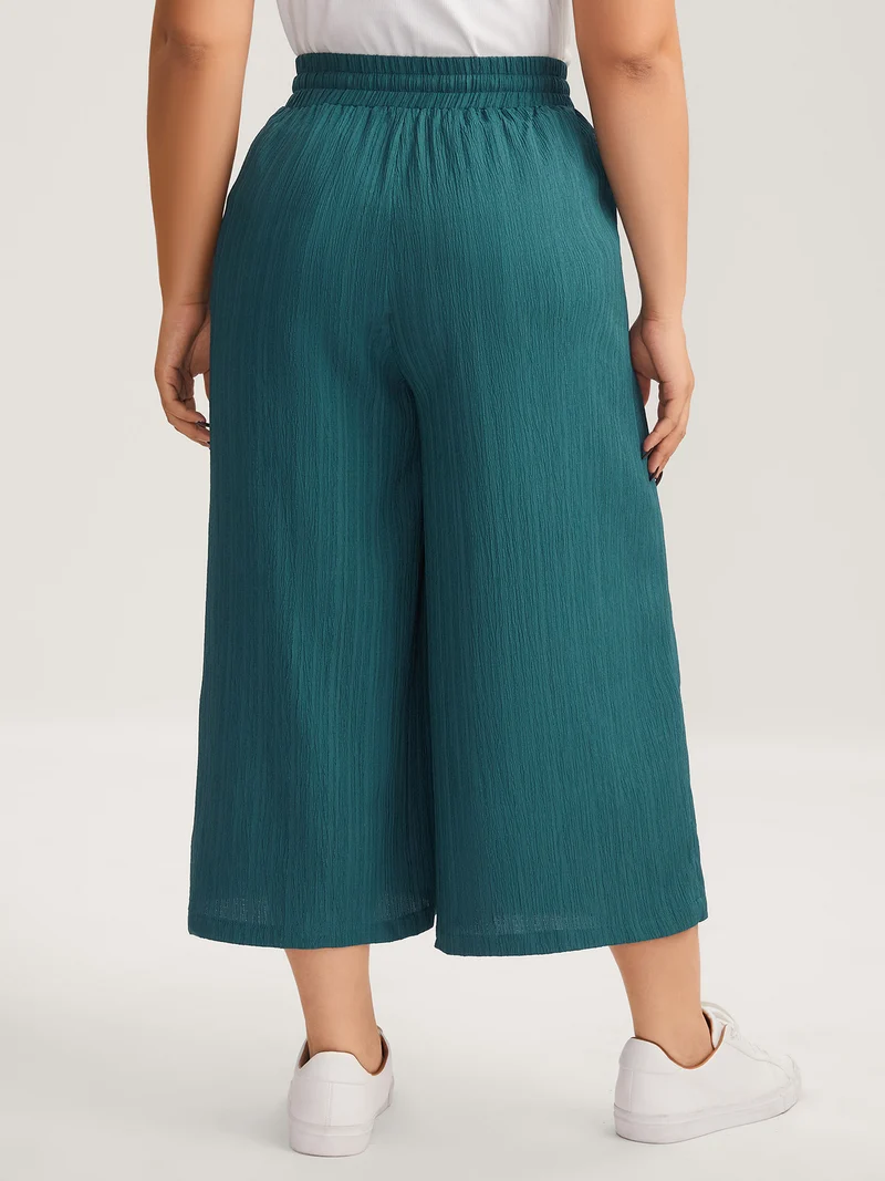 Textured Stretchy Waist Airy Pants