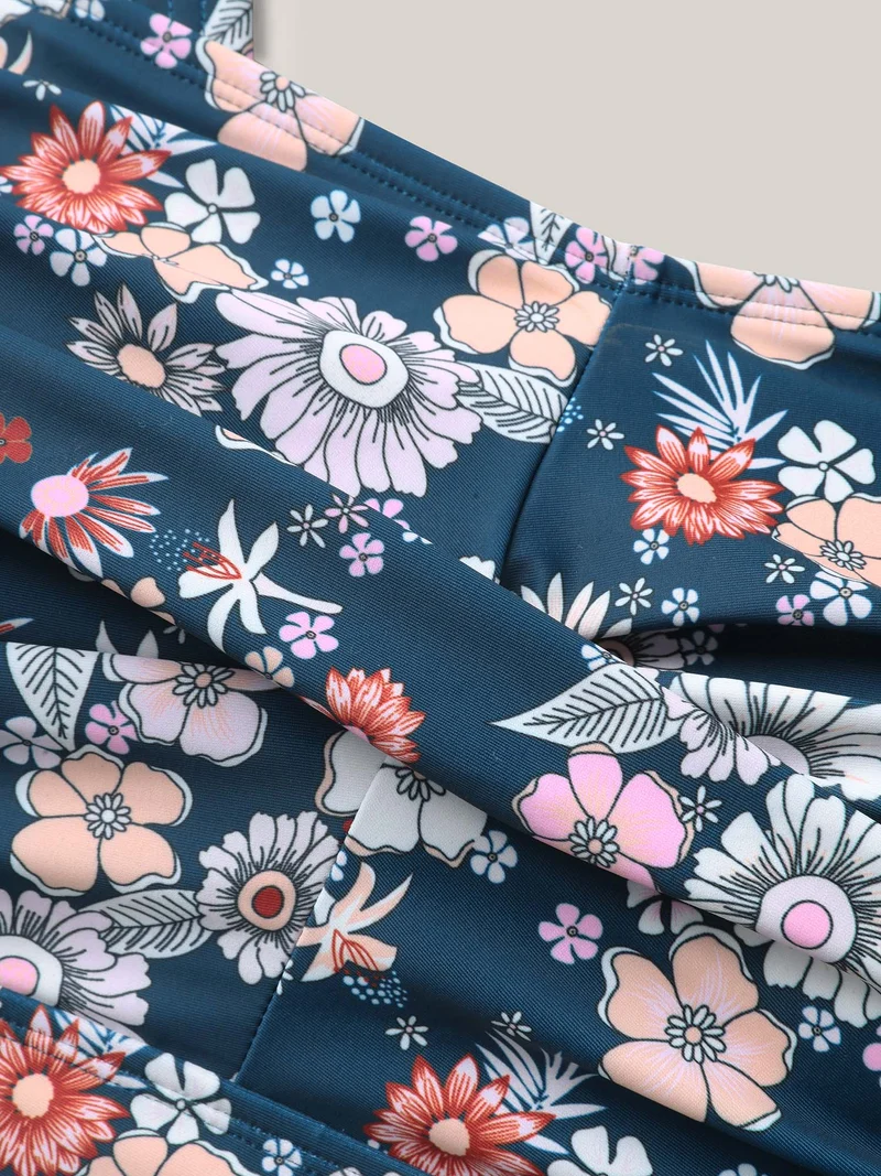 Twist Front Floral Print Swim Dress