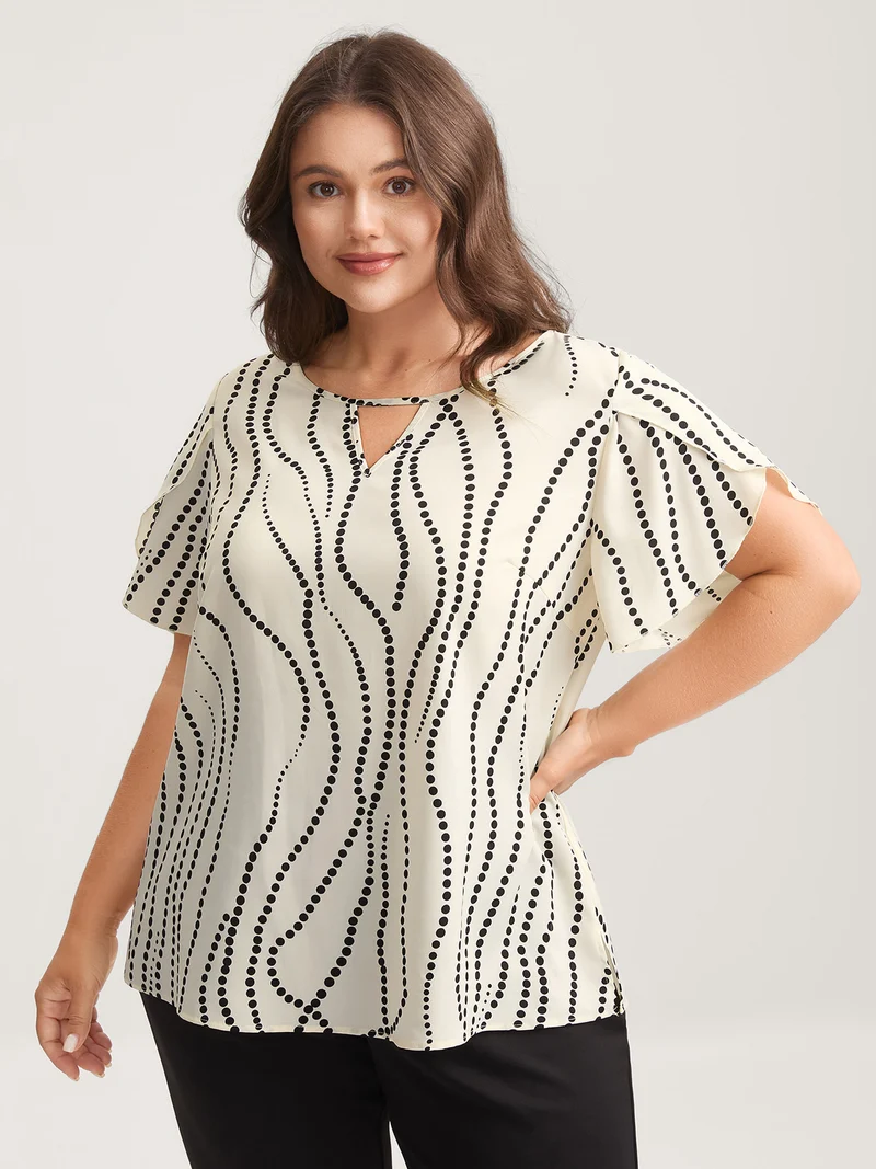 Irregular Dots Print Petal Sleeve Blouse