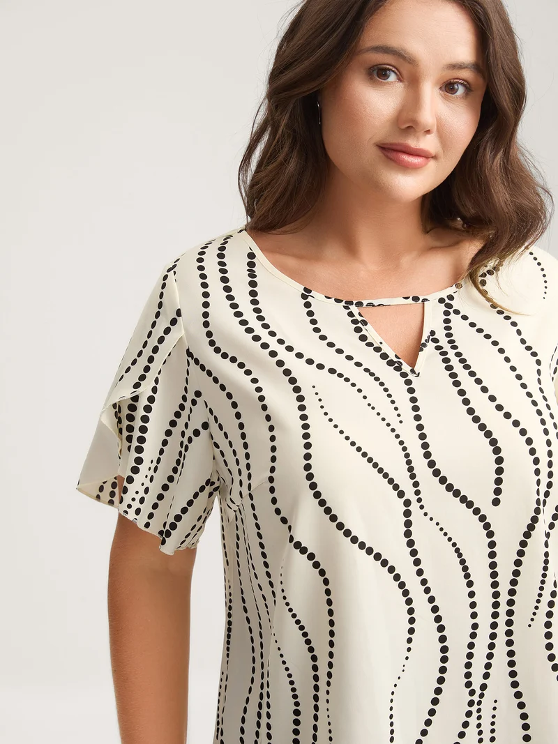Irregular Dots Print Petal Sleeve Blouse
