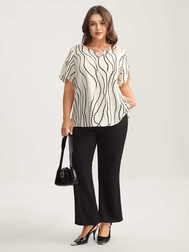 Irregular Dots Print Petal Sleeve Blouse