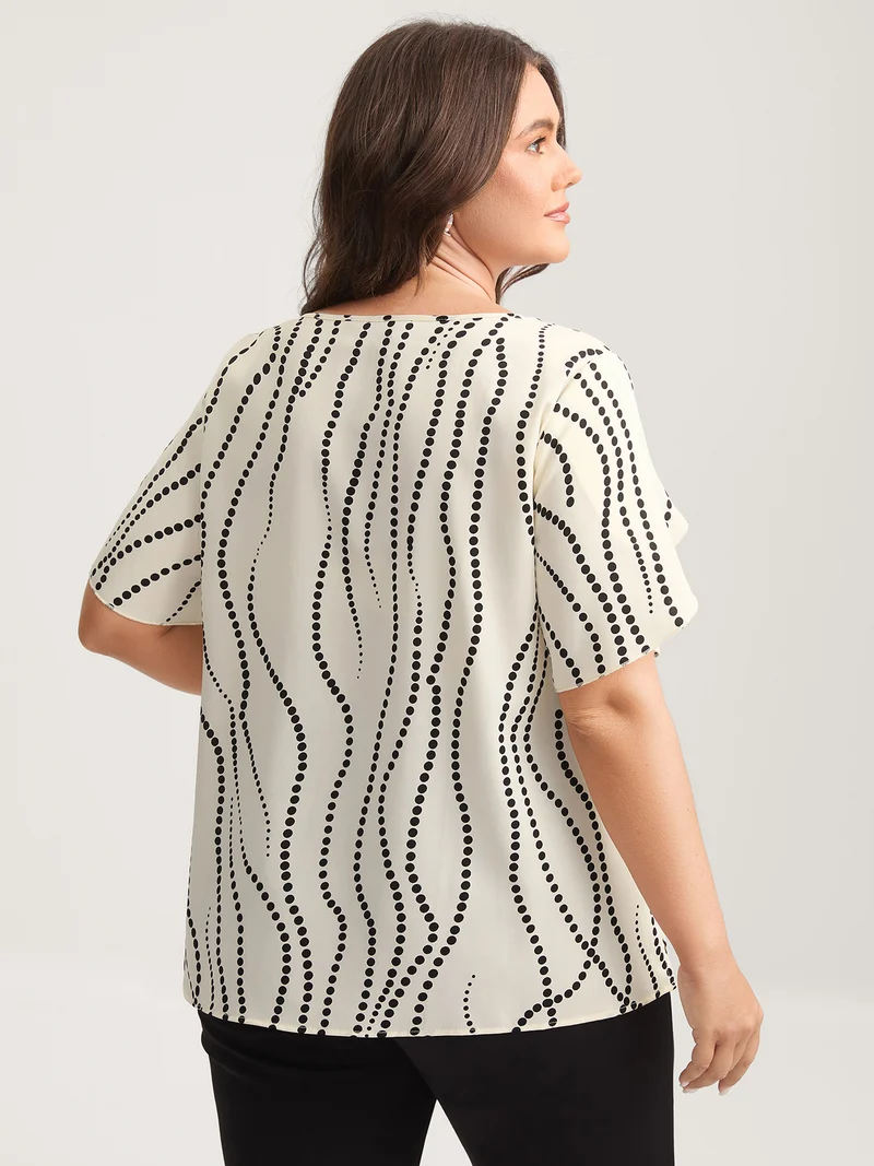 Irregular Dots Print Petal Sleeve Blouse