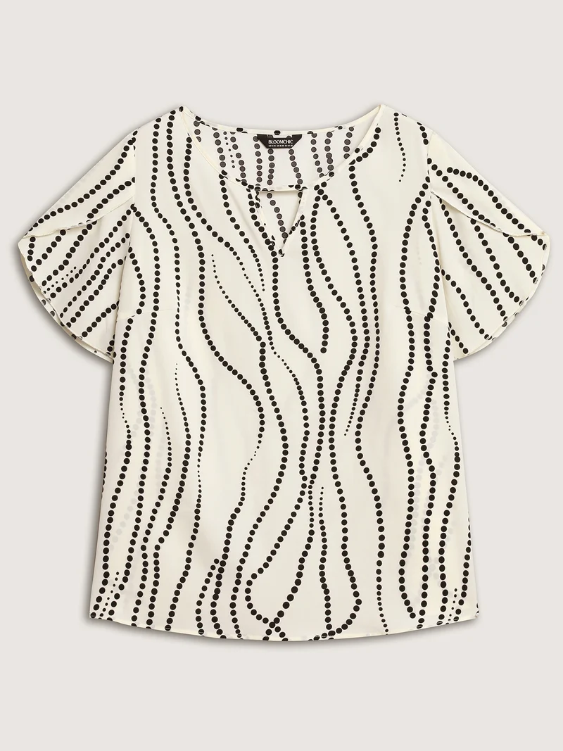 Irregular Dots Print Petal Sleeve Blouse