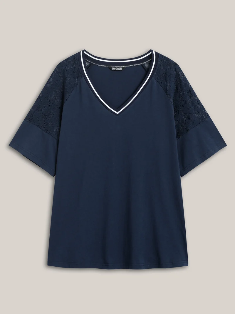 Supersoft Sheer Floral Sleeve V-Neck T-Shirt