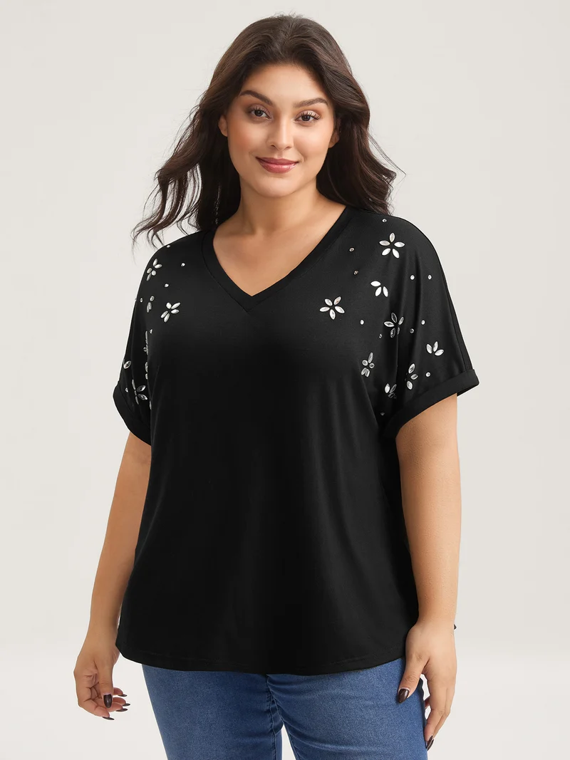 Supersoft Stretchy Zirconia Design T-Shirt