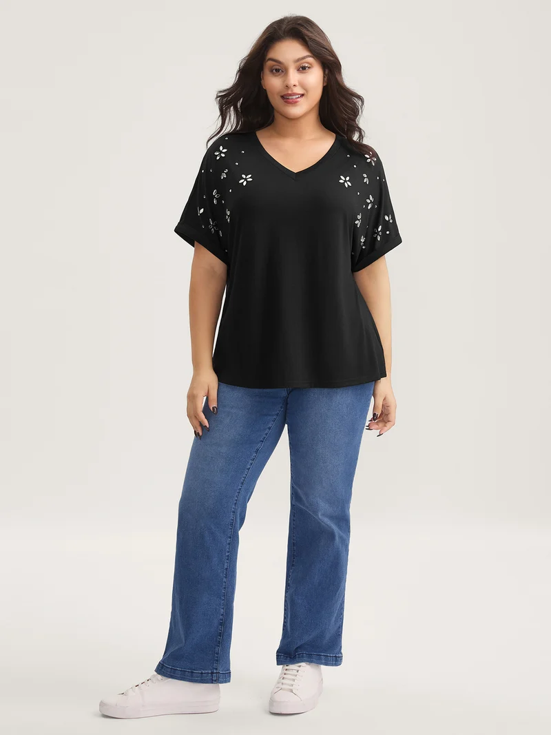 Supersoft Stretchy Zirconia Design T-Shirt